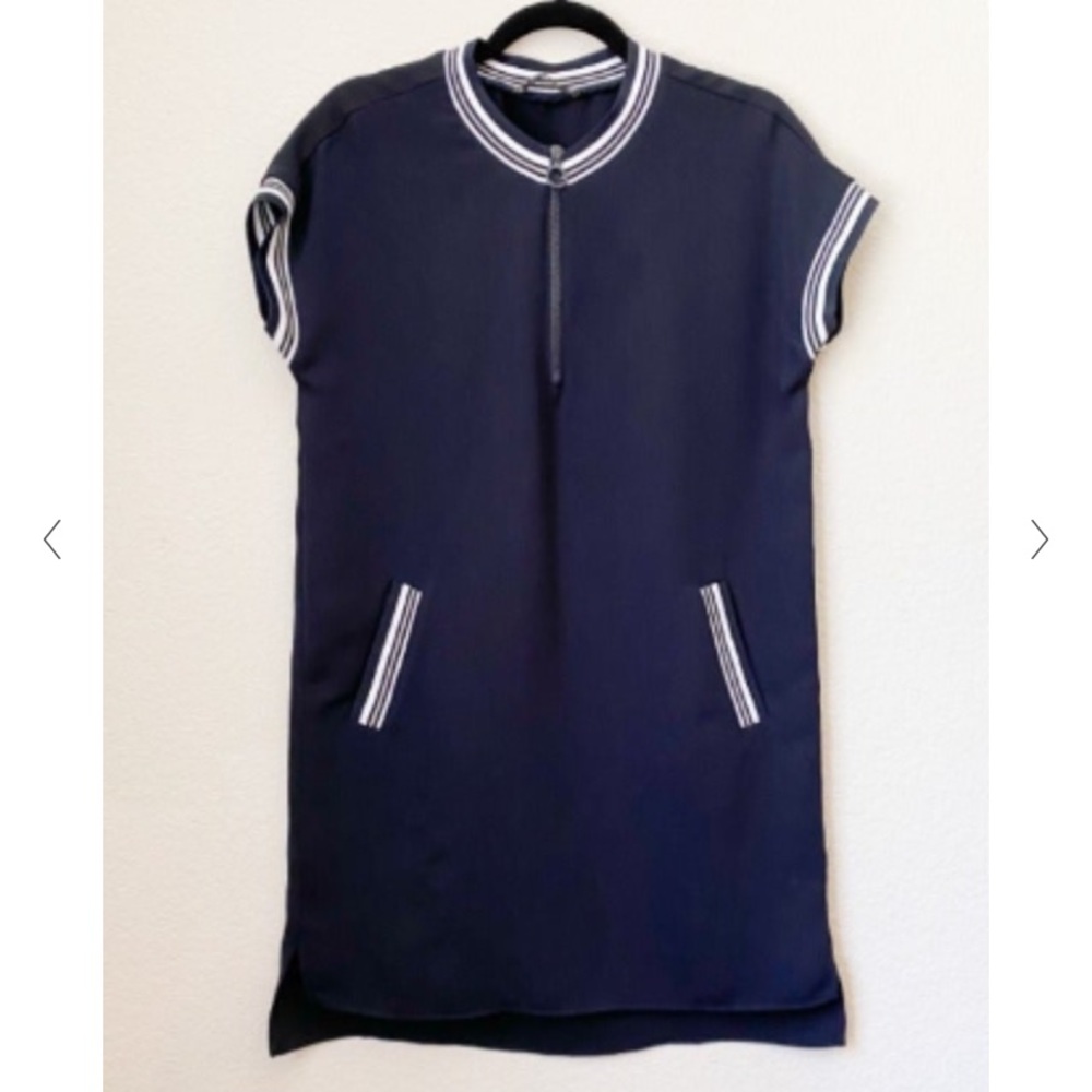ZARA  NAVY DRESS WITH ZIPPER/ STRIPES XS